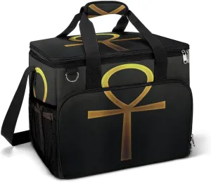 Gold Ancient Egyptian Ankh Cooler Bag, Collapsible Soft Sided Cooler, Large Leakproof Camping Cooler, Portable Travel Cooler for Camping, Road Trips