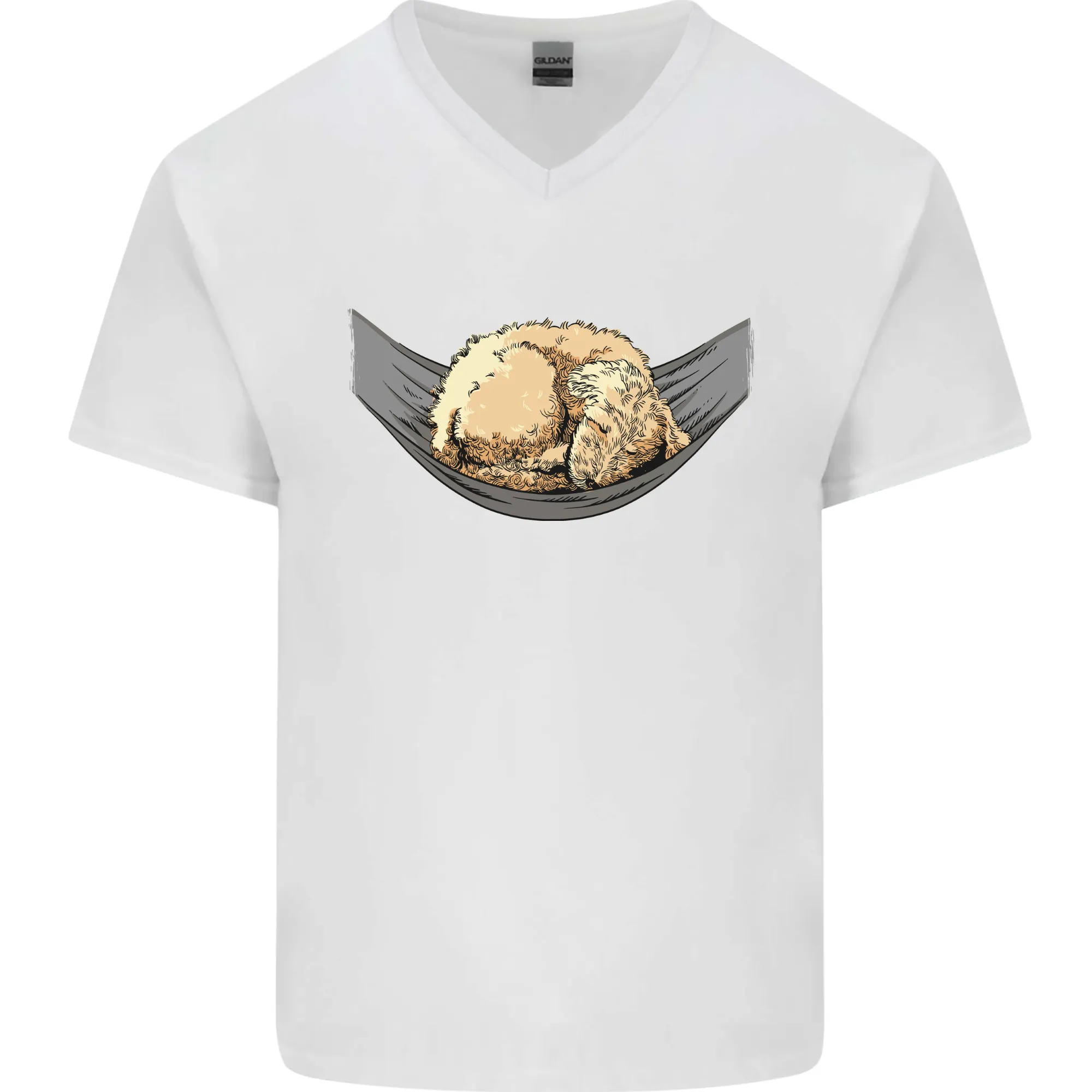 Goldendoodle on a Hammock Dog Mens V-Neck Cotton T-Shirt