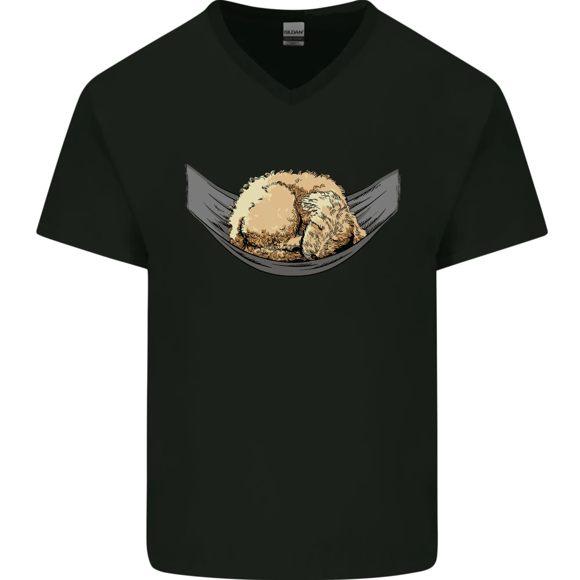 Goldendoodle on a Hammock Dog Mens V-Neck Cotton T-Shirt