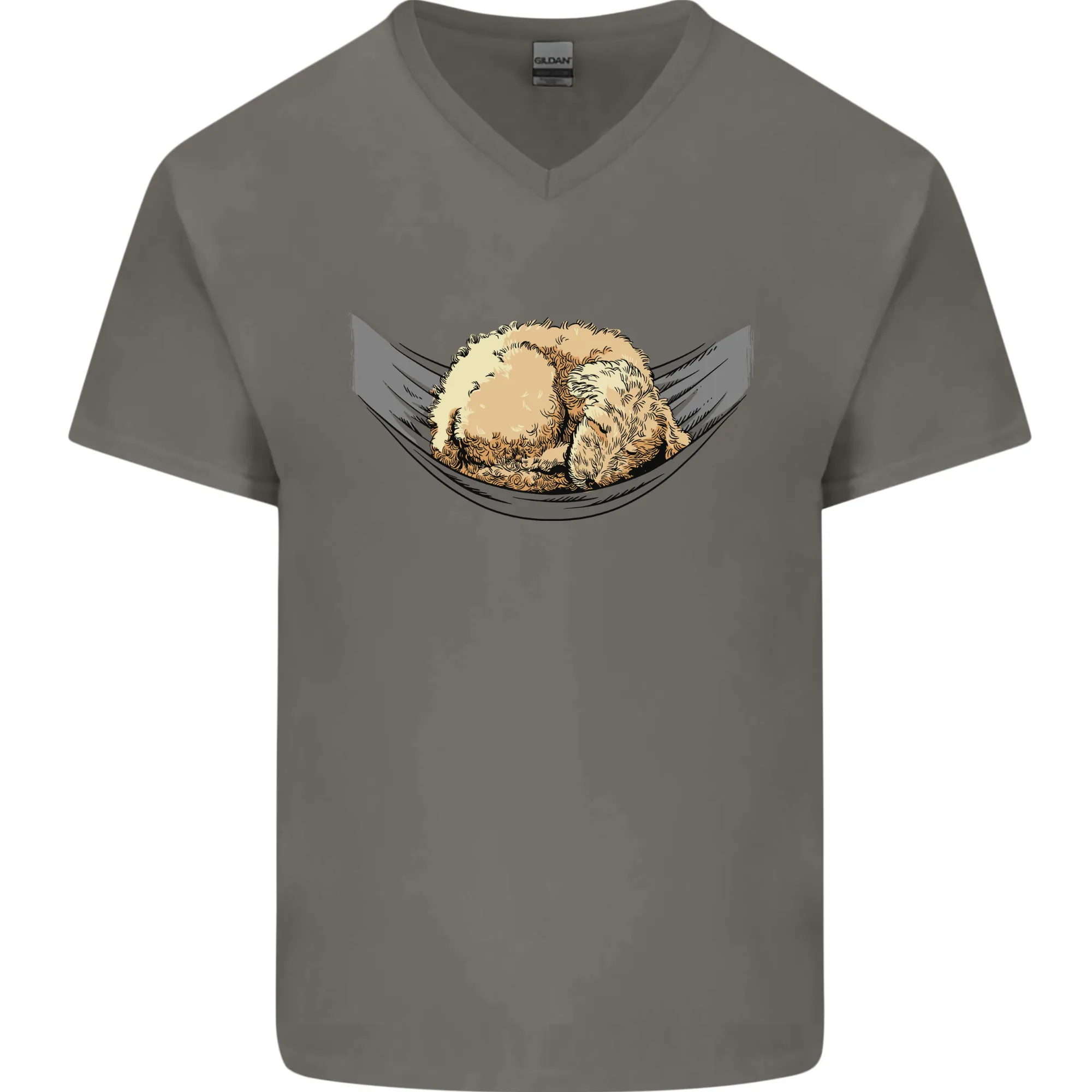 Goldendoodle on a Hammock Dog Mens V-Neck Cotton T-Shirt