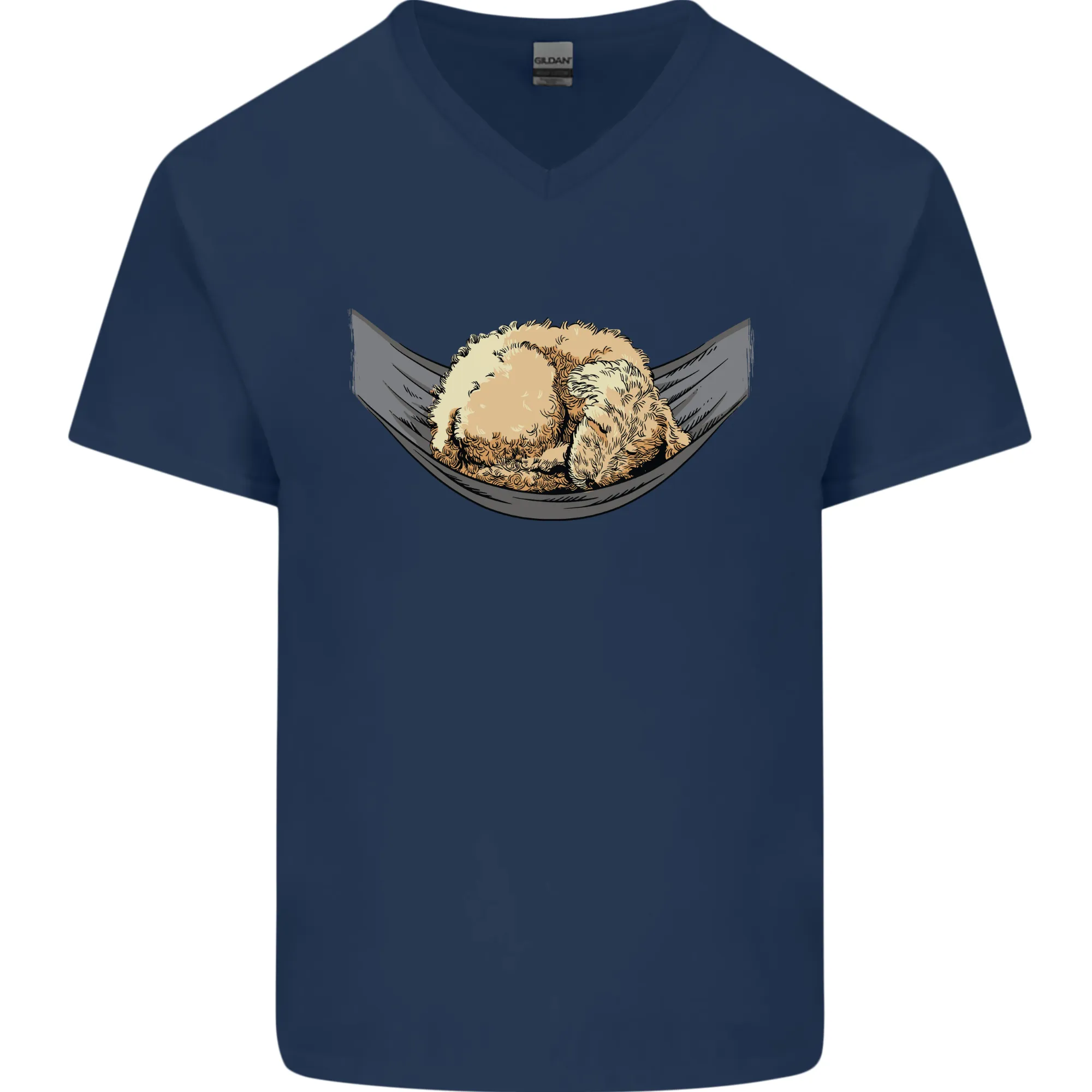Goldendoodle on a Hammock Dog Mens V-Neck Cotton T-Shirt