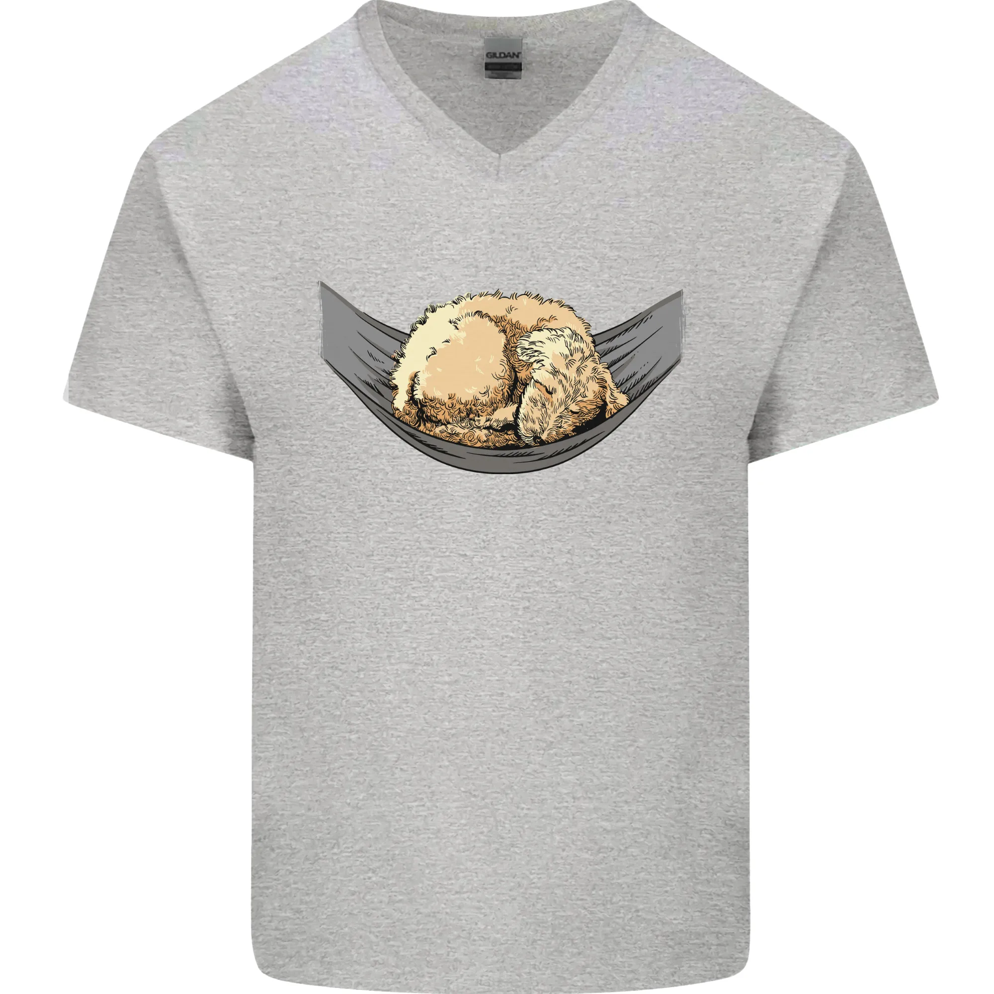 Goldendoodle on a Hammock Dog Mens V-Neck Cotton T-Shirt