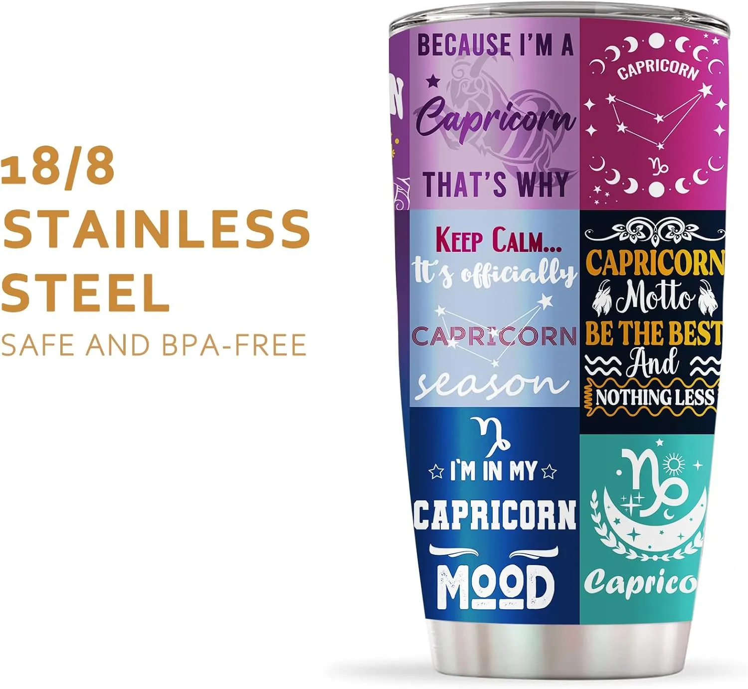 GOOMI Capricorn Gifts for Women,Capricorn Birthday Gifts, Zodiac Capricorn Tumbler, Astrology Gothic Witchy Gifts, Constellation Insulated Tumbler With Lid Straw Purple Coffee Mug 20 OZ