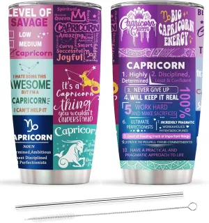 GOOMI Capricorn Gifts for Women,Capricorn Birthday Gifts, Zodiac Capricorn Tumbler, Astrology Gothic Witchy Gifts, Constellation Insulated Tumbler With Lid Straw Purple Coffee Mug 20 OZ