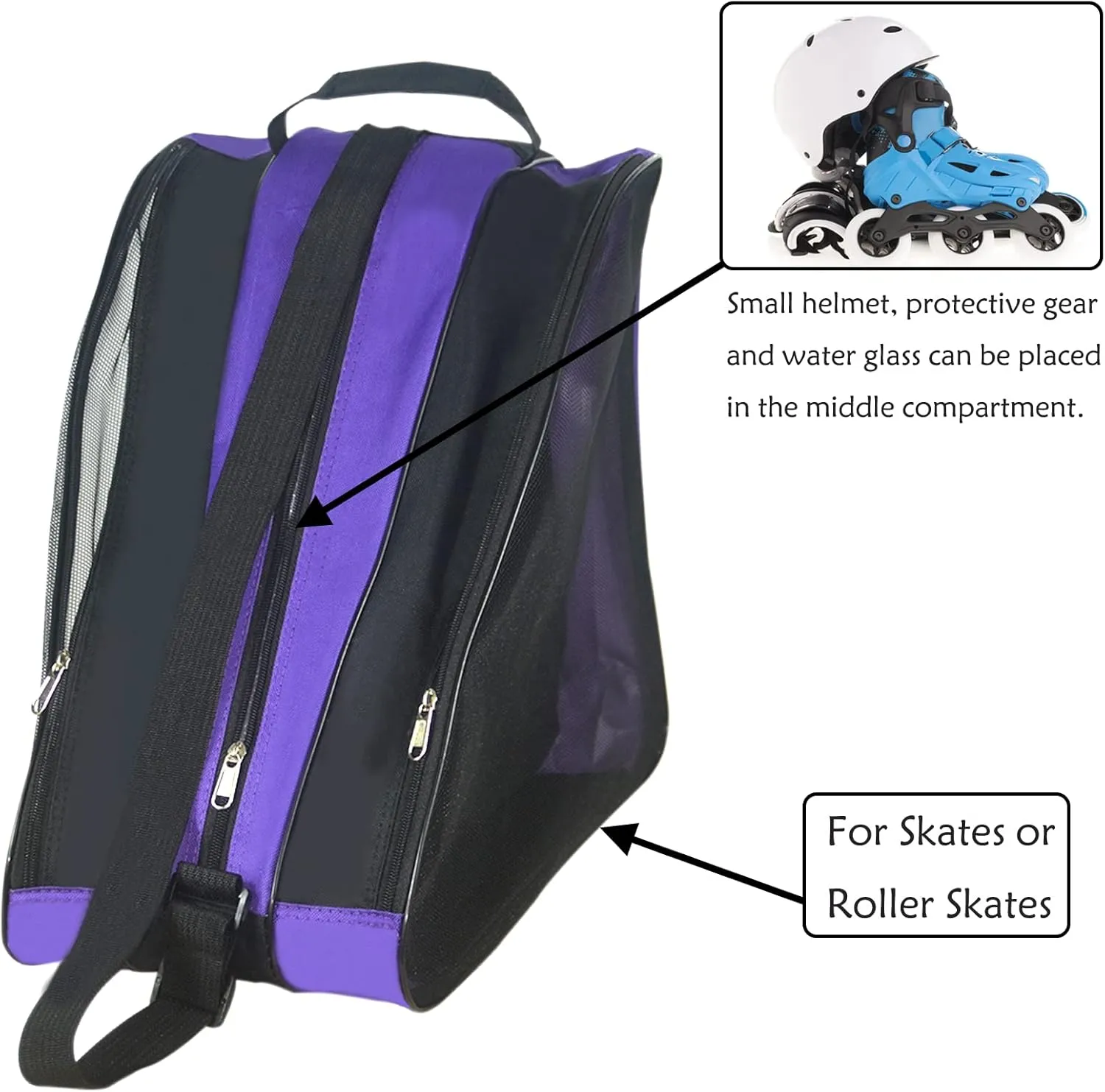 Gooyule Roller Skate Bag - Adjustable Shoulder Strap Ice Skate Bag for Girls, Boys & Adults - Large Capacity Fits Quad, Inline & Most Roller Skating Accessories