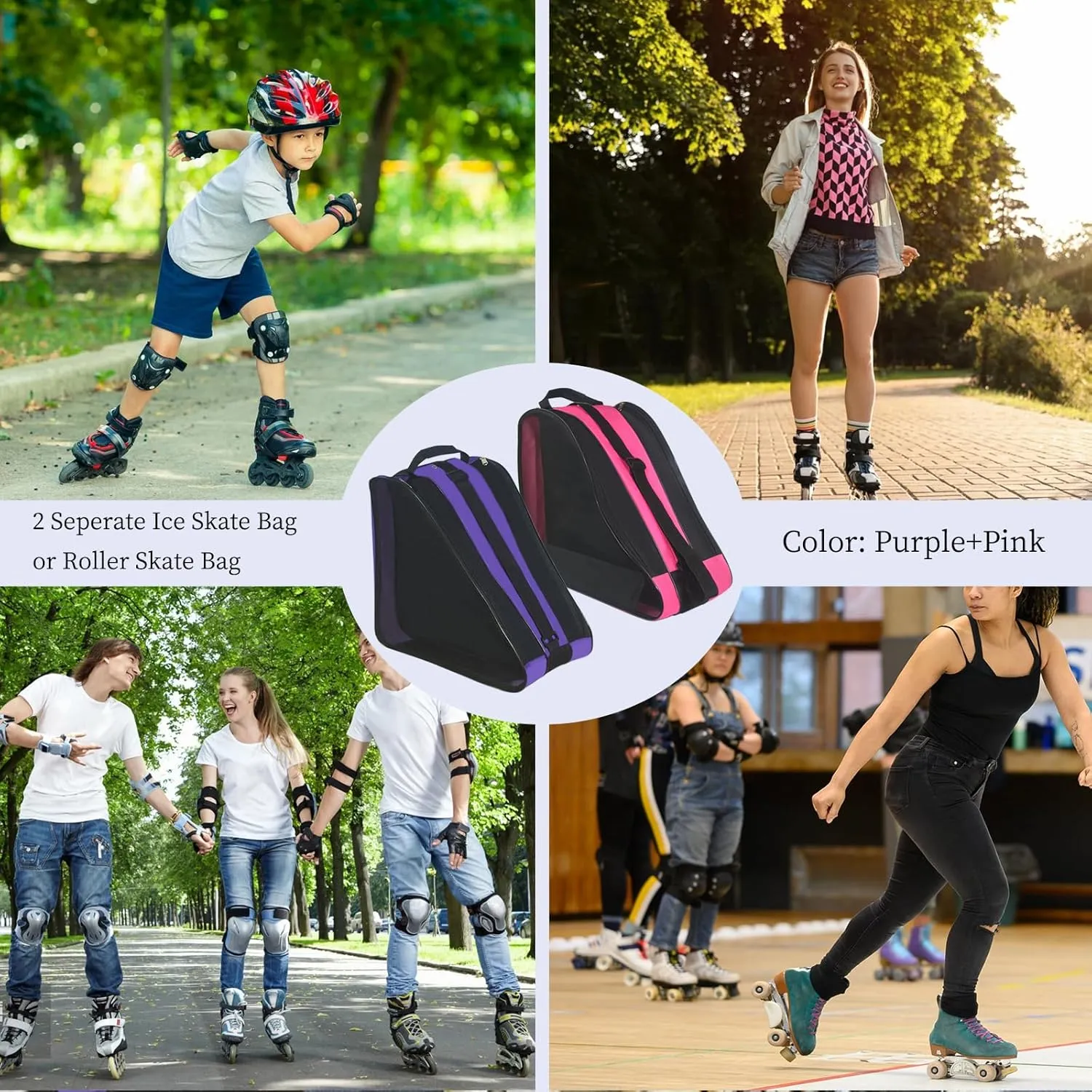 Gooyule Roller Skate Bag - Adjustable Shoulder Strap Ice Skate Bag for Girls, Boys & Adults - Large Capacity Fits Quad, Inline & Most Roller Skating Accessories