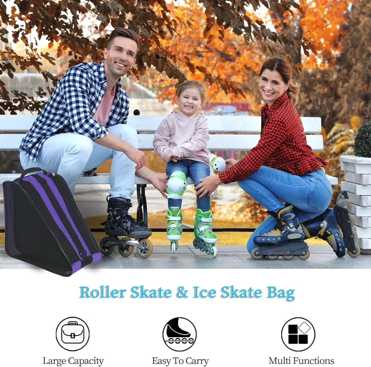Gooyule Roller Skate Bag - Adjustable Shoulder Strap Ice Skate Bag for Girls, Boys & Adults - Large Capacity Fits Quad, Inline & Most Roller Skating Accessories