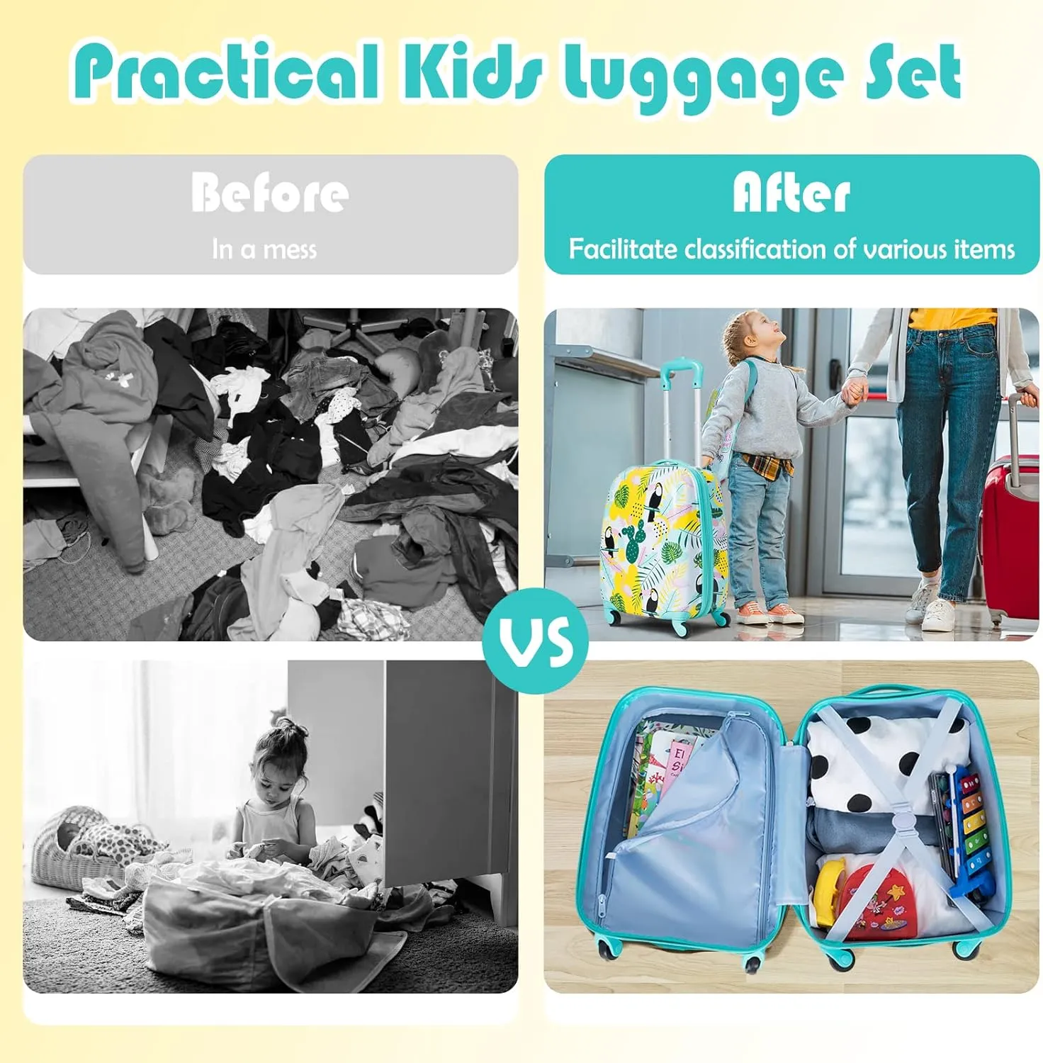 Goplus 2PC Kids Luggage, 12" & 16" Kids Carry On Luggage Set with 4 Spinner Wheels, Lightweight Rolling Spinner Suitcase for Children Toddlers Boys and Girls Travel