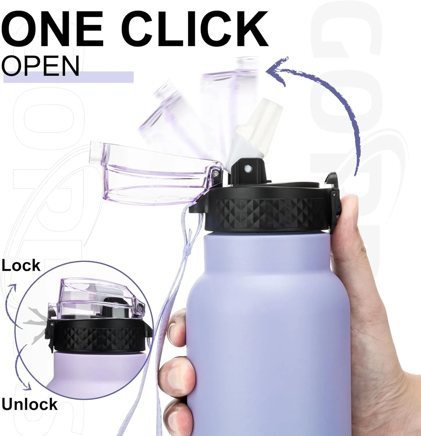 GOPPUS 24 oz Insulated Water Bottle With Straw Stainless Steel Sports Water Cup Flask with 3 Lids (Straw, Spout and Handle Lid) Wide Mouth Metal Water bottles for Men Women (Purple Blue)