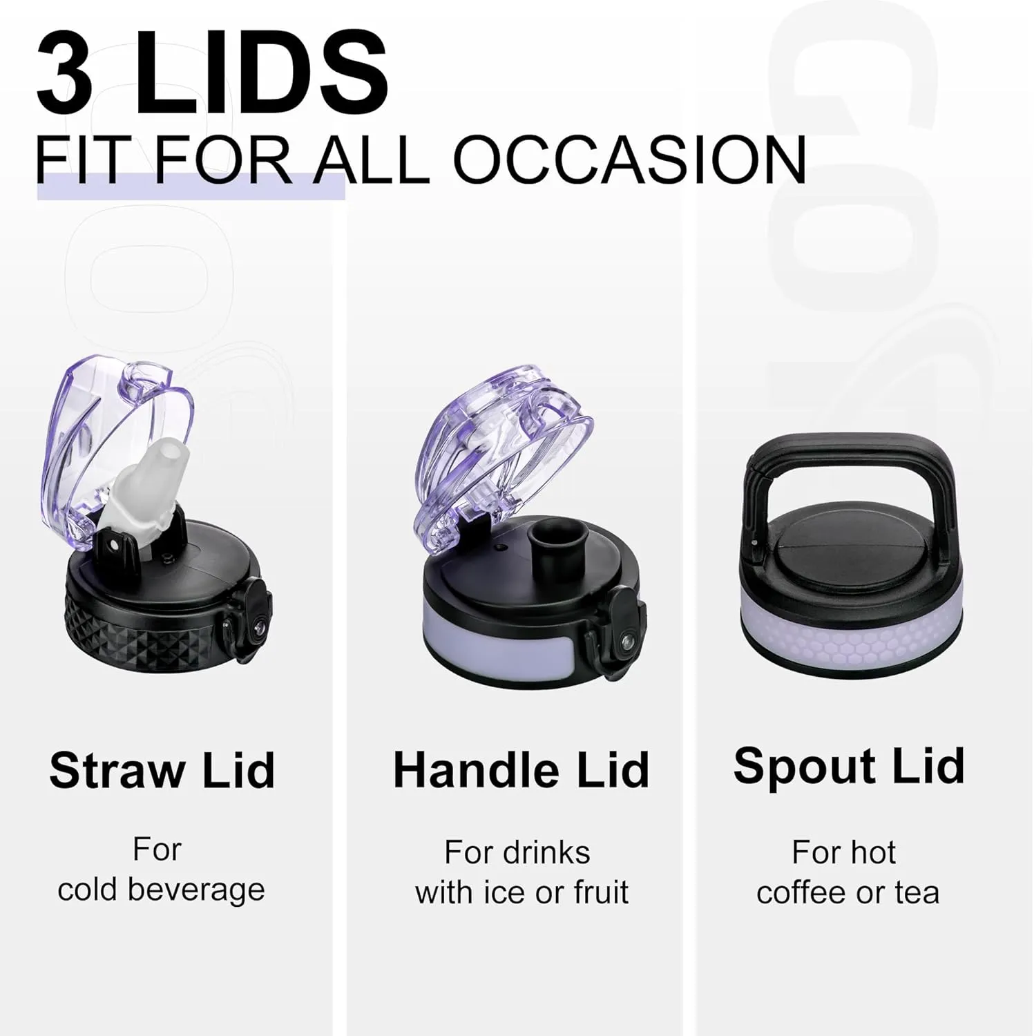 GOPPUS 24 oz Insulated Water Bottle With Straw Stainless Steel Sports Water Cup Flask with 3 Lids (Straw, Spout and Handle Lid) Wide Mouth Metal Water bottles for Men Women (Purple Blue)