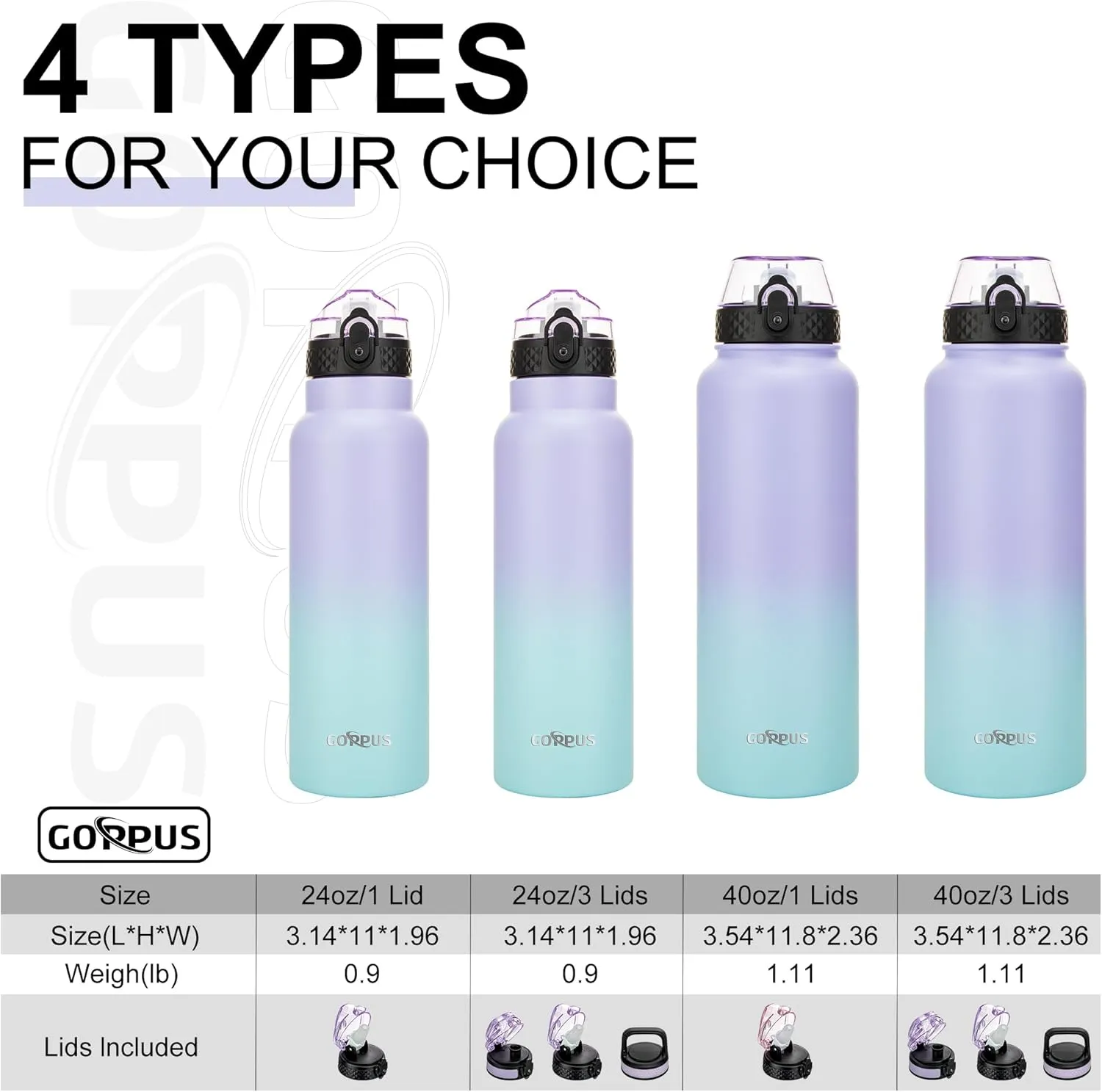 GOPPUS 24 oz Insulated Water Bottle With Straw Stainless Steel Sports Water Cup Flask with 3 Lids (Straw, Spout and Handle Lid) Wide Mouth Metal Water bottles for Men Women (Purple Blue)