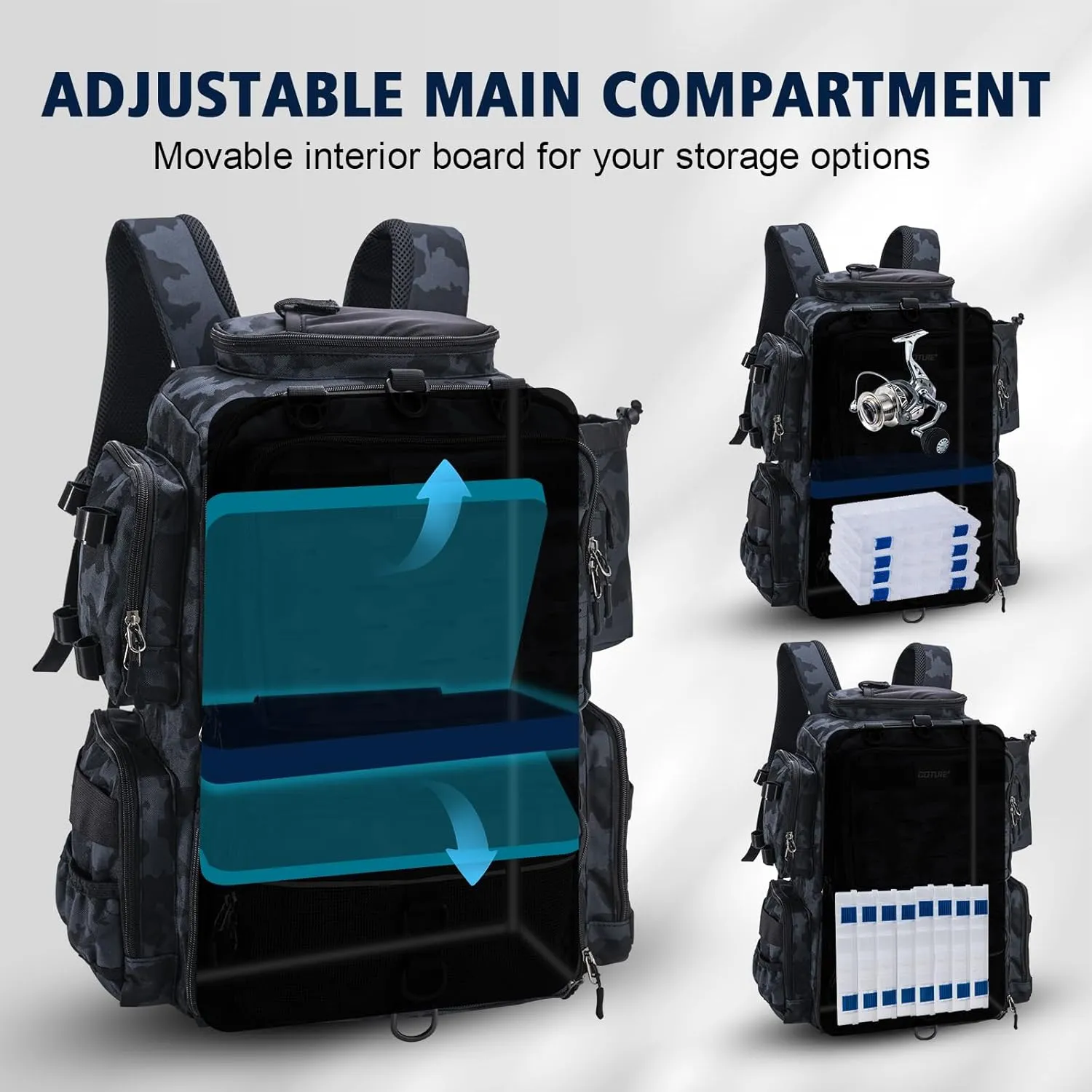 Goture Fishing Backpack, Fishing Tackle Backpack with Rod Holders, 45L 600D Large Fishing Bag Storage Fishing Gear, Water Resistant Tackle Bag with 8 Lure Pockets, Rain Cover for Camping Hiking