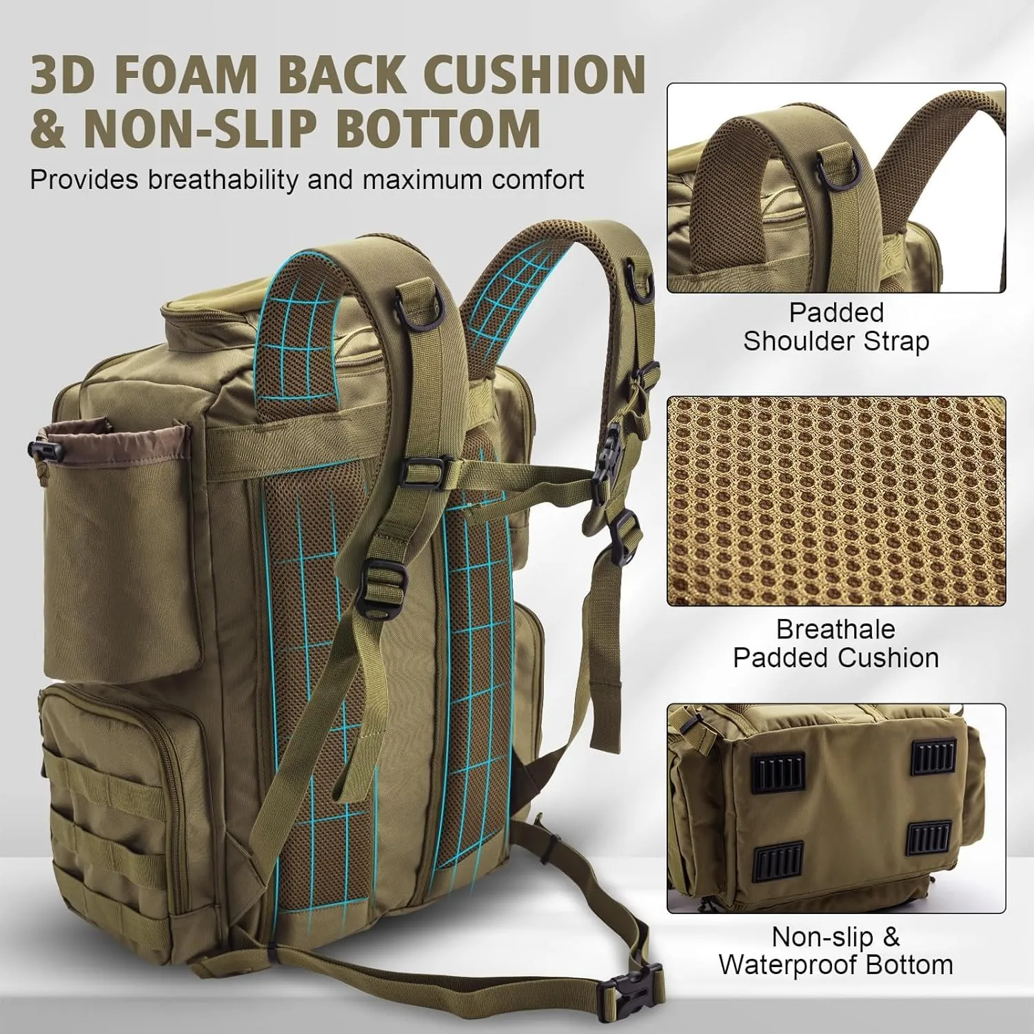 Goture Fishing Backpack with 4 Tackle Boxes, Fishing Tackle Backpack with Rod Holders, 45L 600D Large Fishing Bag Storage Fishing Gear Tackle Bag with 8 Lure Pockets,Rain Cover for Camping Hiking