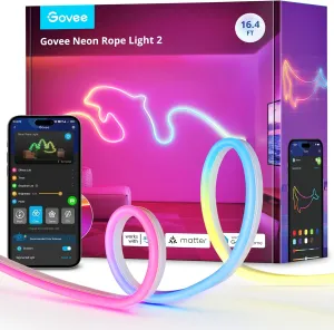 Govee RGBIC Neon Lights, LED Smart Neon Rope Light 2 Works with Matter, Alexa, Google Assistant, Custom DIY Neon Strip Lights for Bedroom and Wall Decor, Softer Material, 16.4ft, White