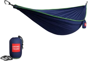 Grand Trunk Trunk Tech Single Hammock - One Person Camping, Portable, and Travel Hammock - Nylon and Weather-Proof - Strap to Trees, Navy with Green Trim