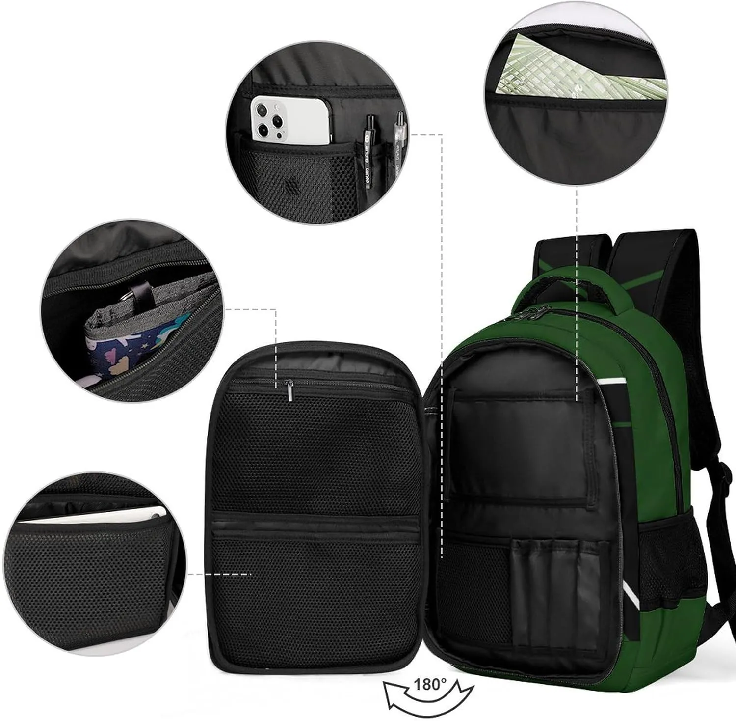 Green Cheerleader Waterproof School Backpack Personalized with Name for Men Women Sport Laptop Bag