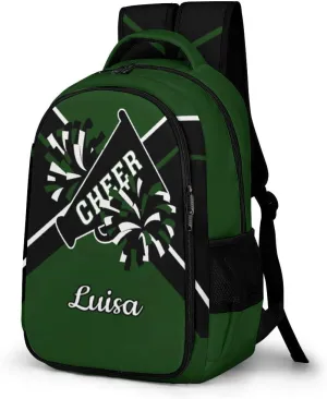 Green Cheerleader Waterproof School Backpack Personalized with Name for Men Women Sport Laptop Bag