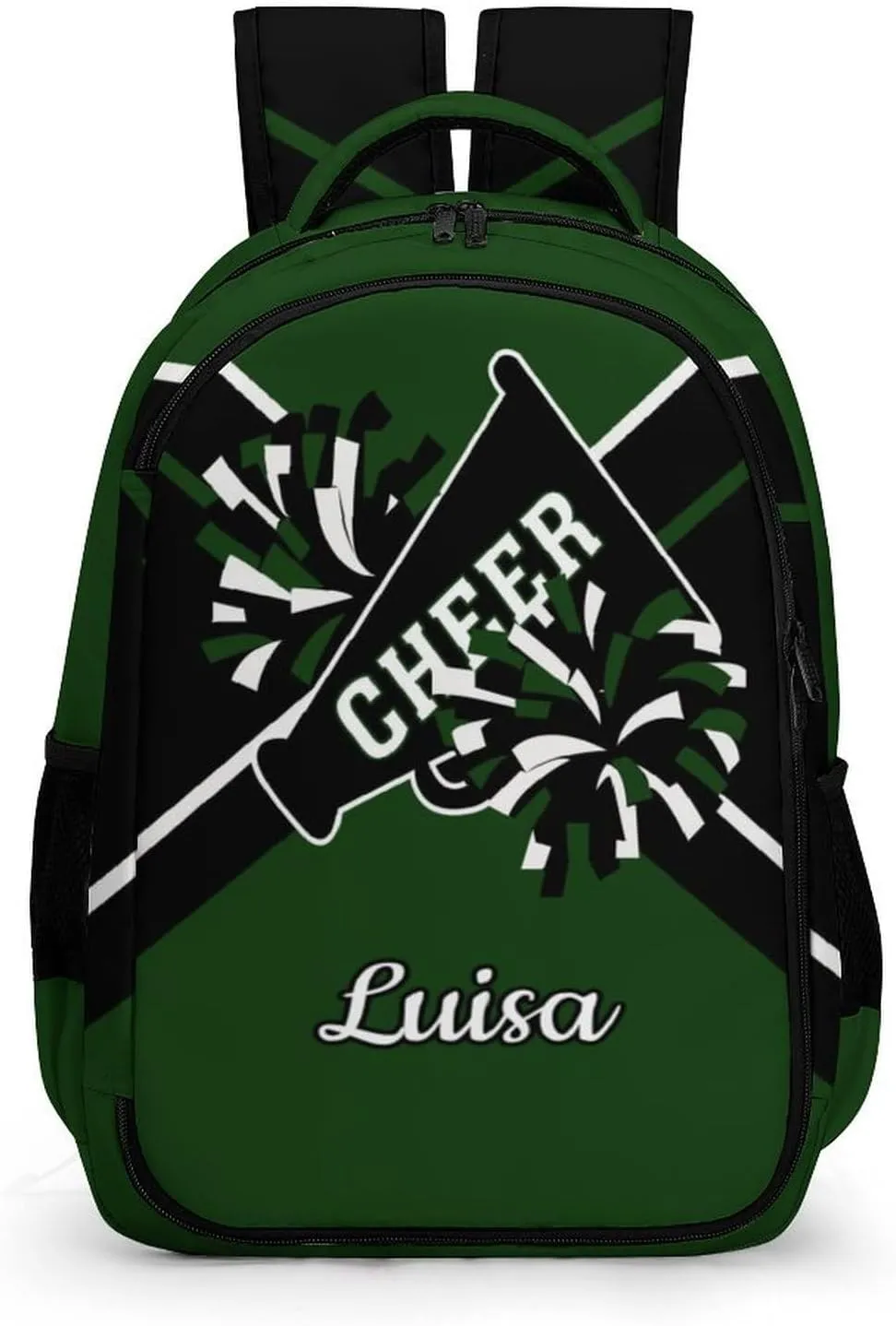 Green Cheerleader Waterproof School Backpack Personalized with Name for Men Women Sport Laptop Bag