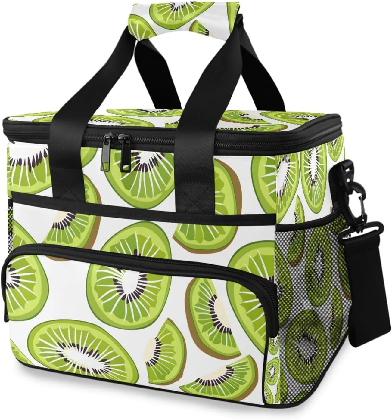 Green Kiwi Tropical Fruit Cooler Bag Insulated Cooler Soft Sided Cooler 24 Can Portable Picnic Bag Large Leakproof Lunch Bag Box for Beach Grocery Camping Travel Car Men Women