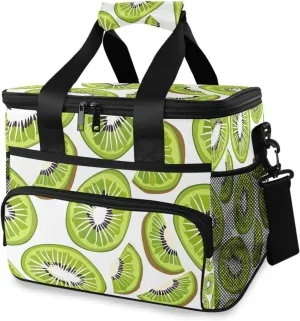 Green Kiwi Tropical Fruit Cooler Bag Insulated Cooler Soft Sided Cooler 24 Can Portable Picnic Bag Large Leakproof Lunch Bag Box for Beach Grocery Camping Travel Car Men Women