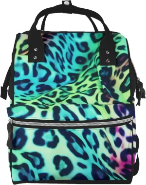 Green Leopard Diaper Bag Essentials Travel Tote Nappy Backpack Large Capacity Mummy Backpack Multifunction Waterproof Teacher Nurse Bag 15.7 inch Work laptop Bags