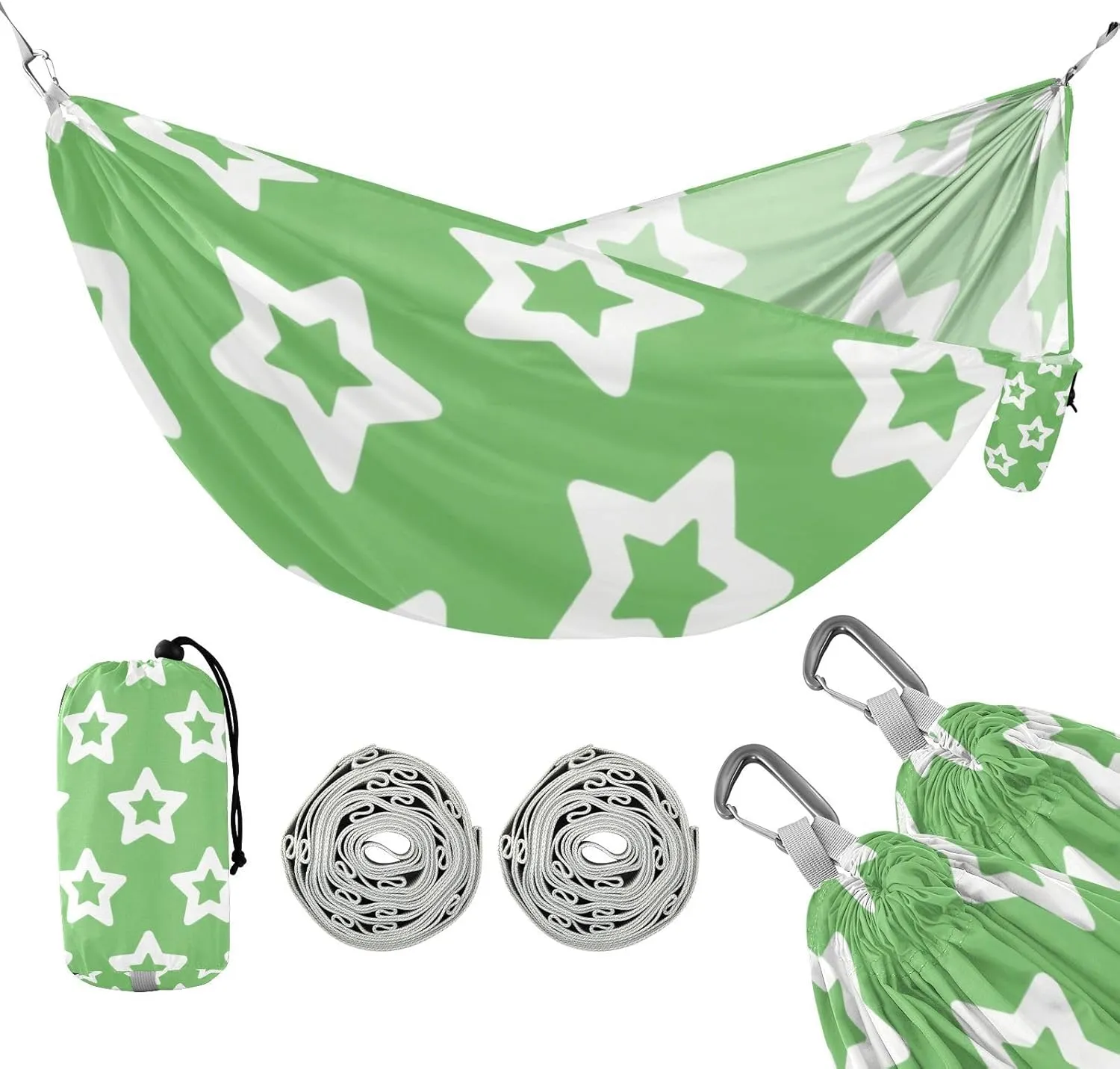 Green Simple Minimalist Stars 330lb Capacity Outdoor Hammocks with Portabl Carry Bag Tree Hammock for Indoor Outdoor Patio Silla hamacas para adultos