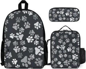 Grey Paw Print Lightweight Pocket Backpack Crossbody Lunch Bag Set Unisex