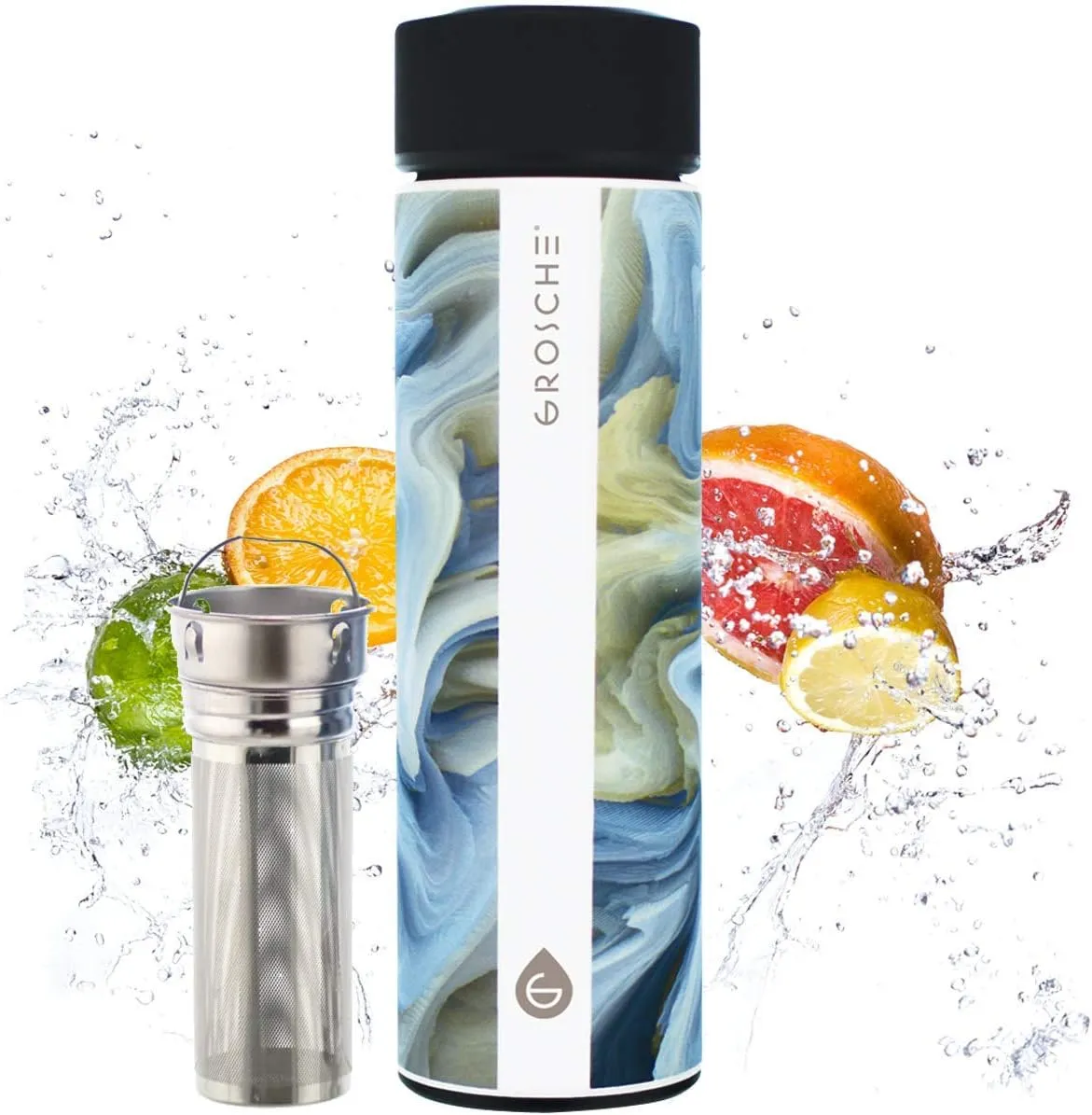 GROSCHE Chicago EXTRA LONG INFUSER - SOFT TOUCH - Tea and Fruit Infuser Water Bottle - Double Walled Vacuum Insulated Stainless Steel Flask | Hot & Cold Tea Infuser Bottle