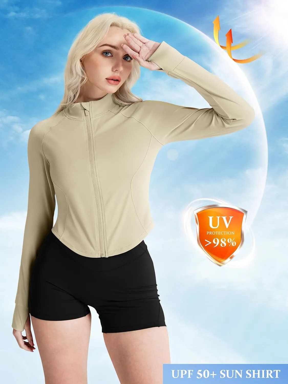 GYM RAINBOW Women's UPF 50  Sun Protection Jacket Cooling Cropped Lightweight Sun Shirt Running Jacket Outdoor Hiking