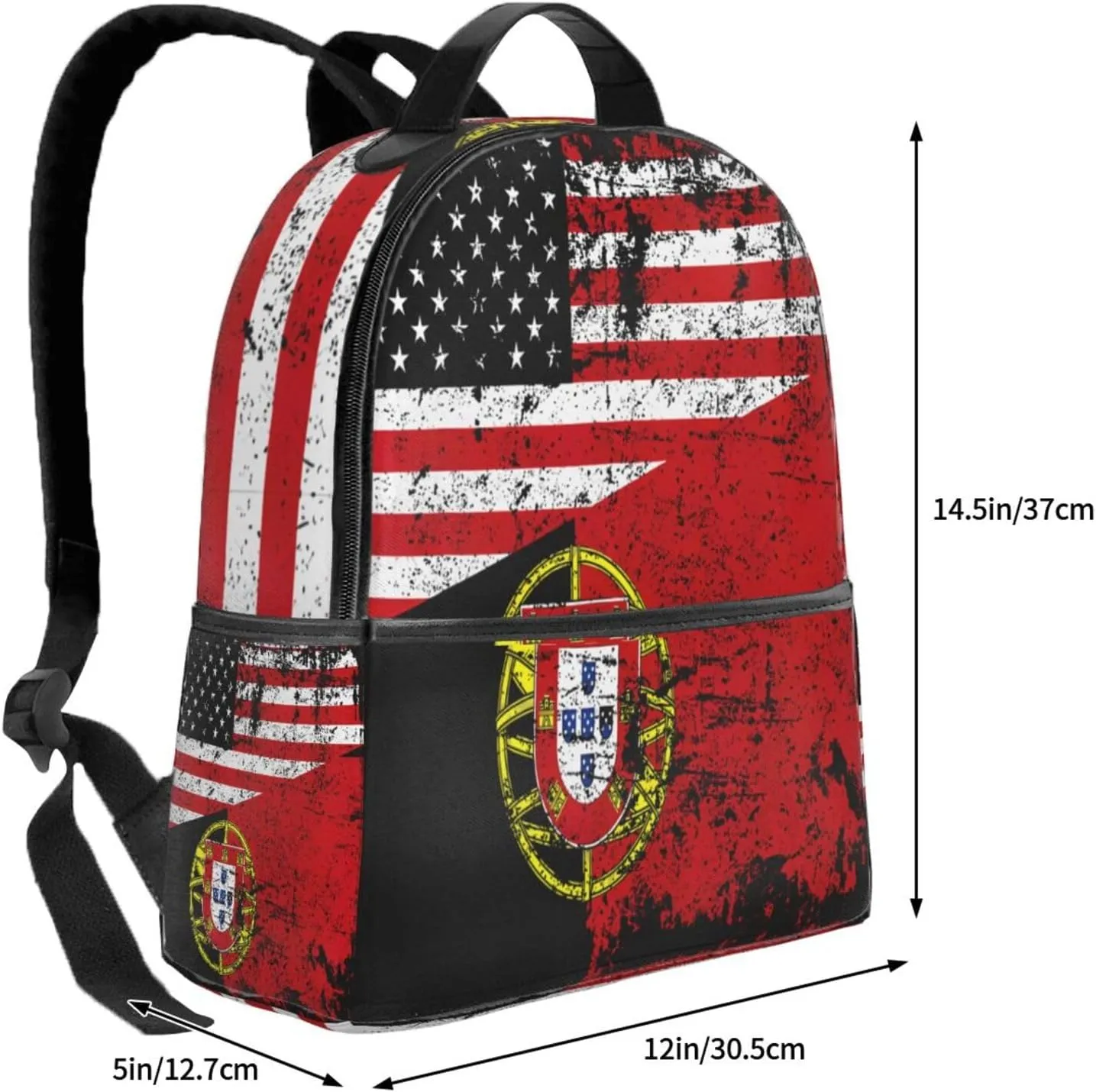 Half American Half Portugal Flag Casual Backpack Travel Backpacks Outdoor Sports Rucksack Lightweight Daypack Fashion Carry-on Bag for Weekender Traveling