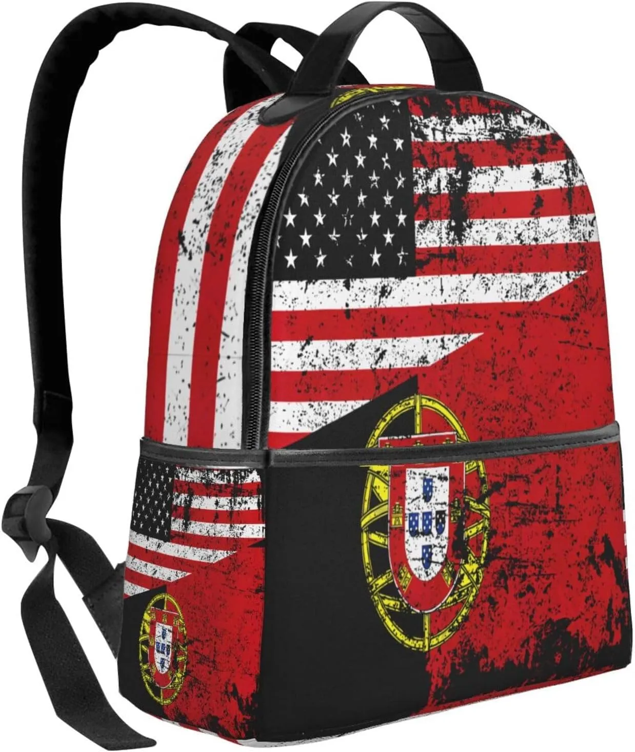 Half American Half Portugal Flag Casual Backpack Travel Backpacks Outdoor Sports Rucksack Lightweight Daypack Fashion Carry-on Bag for Weekender Traveling