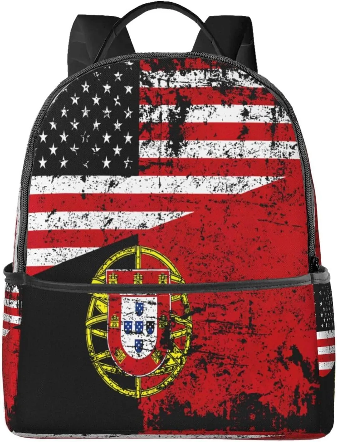 Half American Half Portugal Flag Casual Backpack Travel Backpacks Outdoor Sports Rucksack Lightweight Daypack Fashion Carry-on Bag for Weekender Traveling