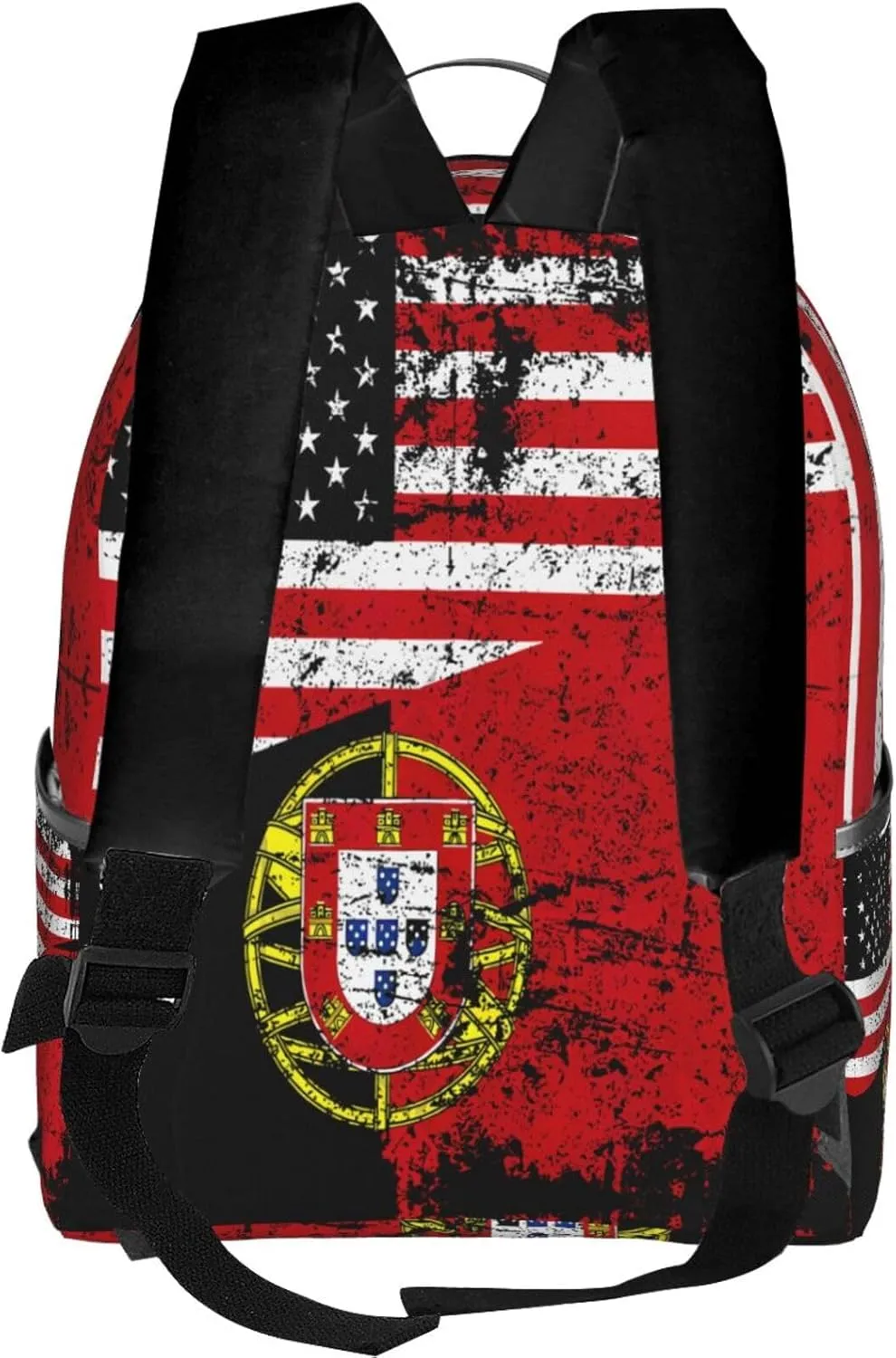 Half American Half Portugal Flag Casual Backpack Travel Backpacks Outdoor Sports Rucksack Lightweight Daypack Fashion Carry-on Bag for Weekender Traveling