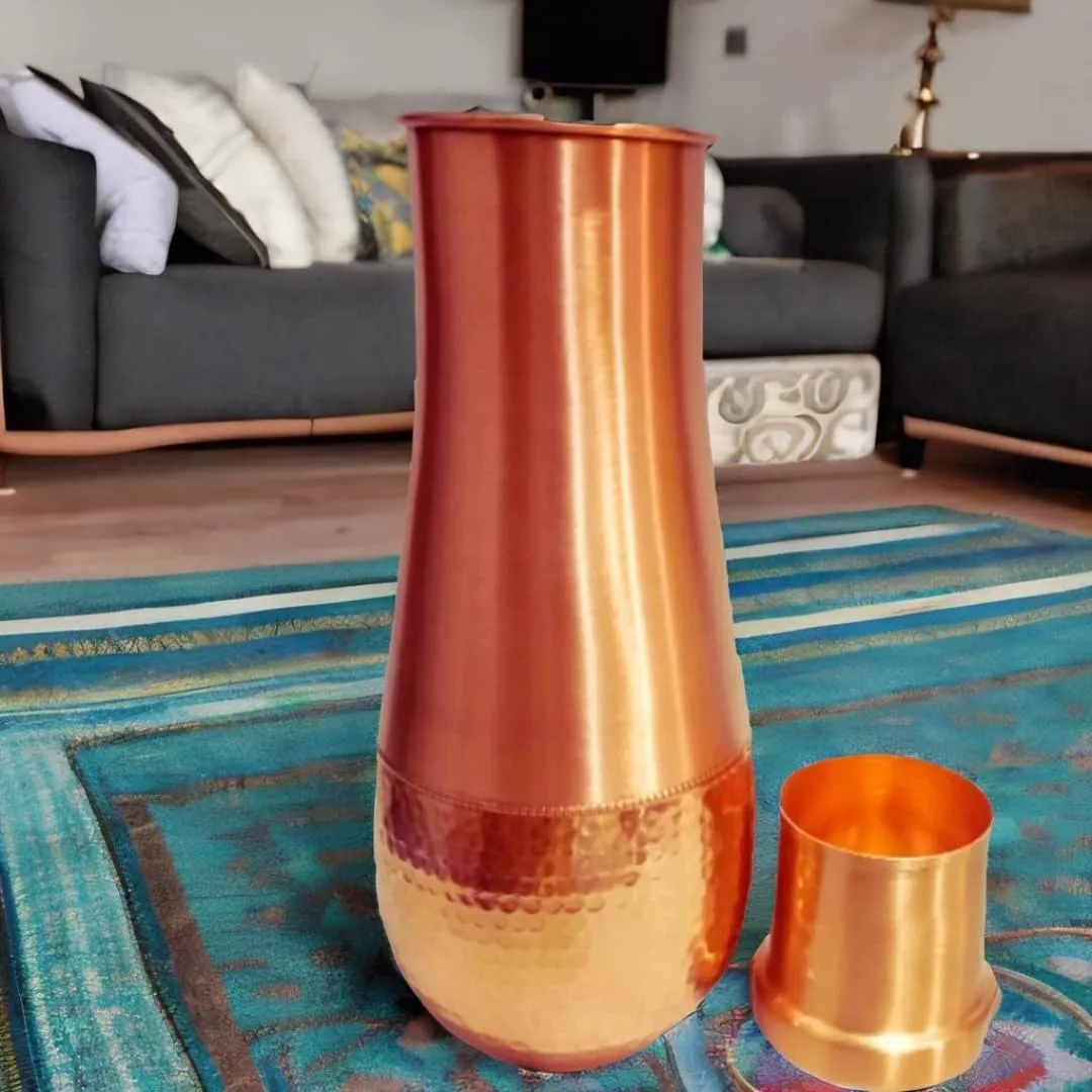 Hammered Design Pure Copper Water Bottle | Seamless Leakproof Water Bottle For Home, Office, Hotel Travelling and Gifting | Drink More Water and Immediately Reap the Health - 50 Fl Oz