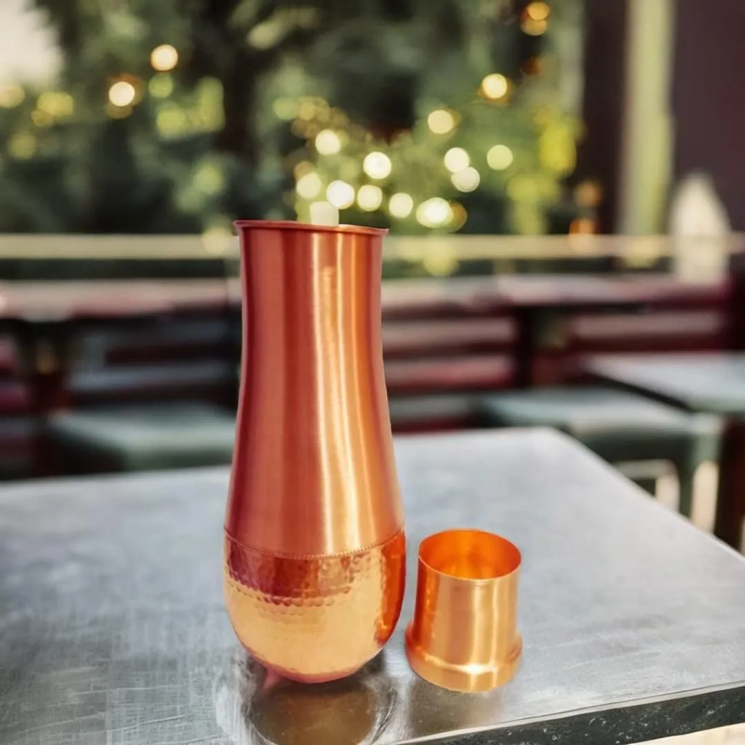 Hammered Design Pure Copper Water Bottle | Seamless Leakproof Water Bottle For Home, Office, Hotel Travelling and Gifting | Drink More Water and Immediately Reap the Health - 50 Fl Oz