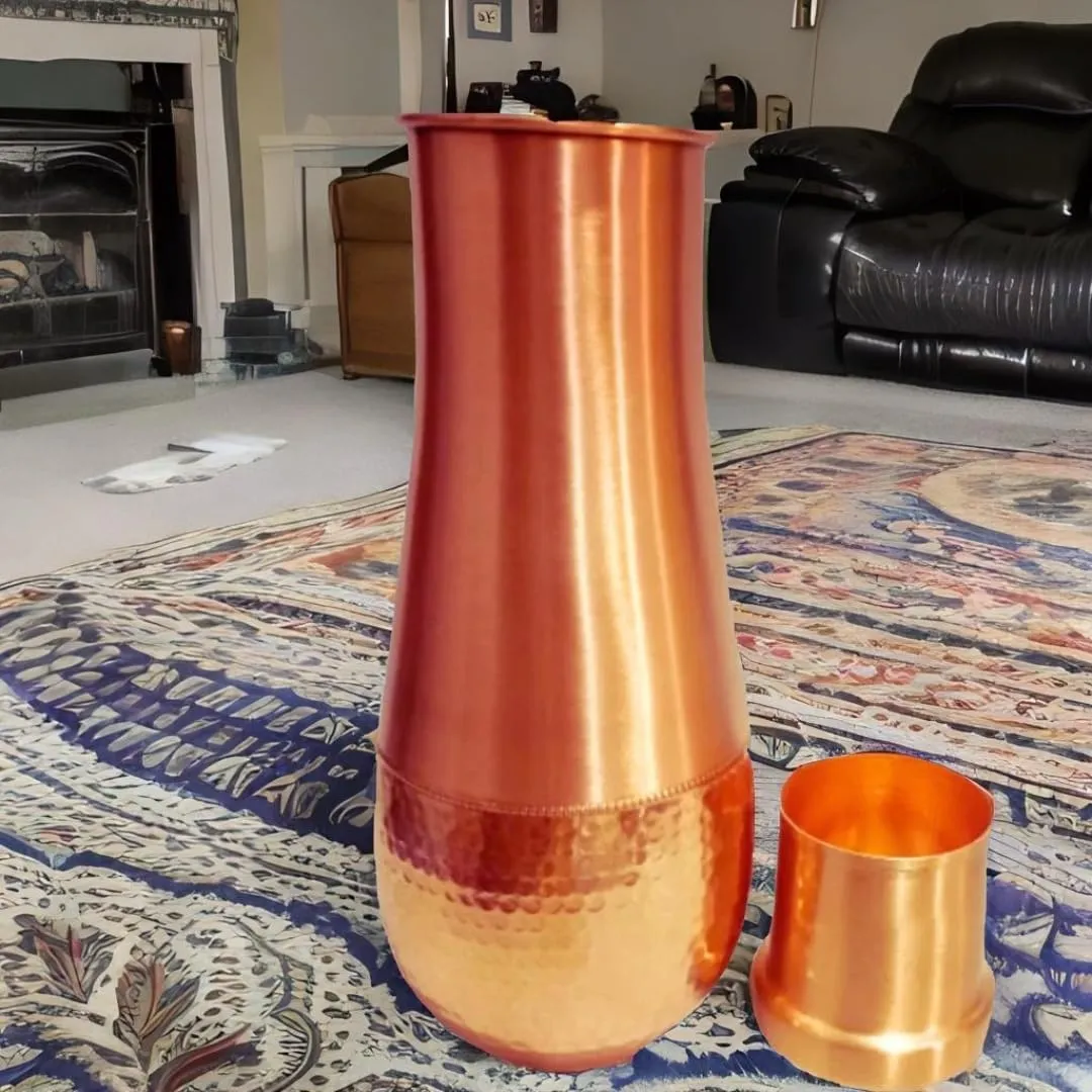 Hammered Design Pure Copper Water Bottle | Seamless Leakproof Water Bottle For Home, Office, Hotel Travelling and Gifting | Drink More Water and Immediately Reap the Health - 50 Fl Oz