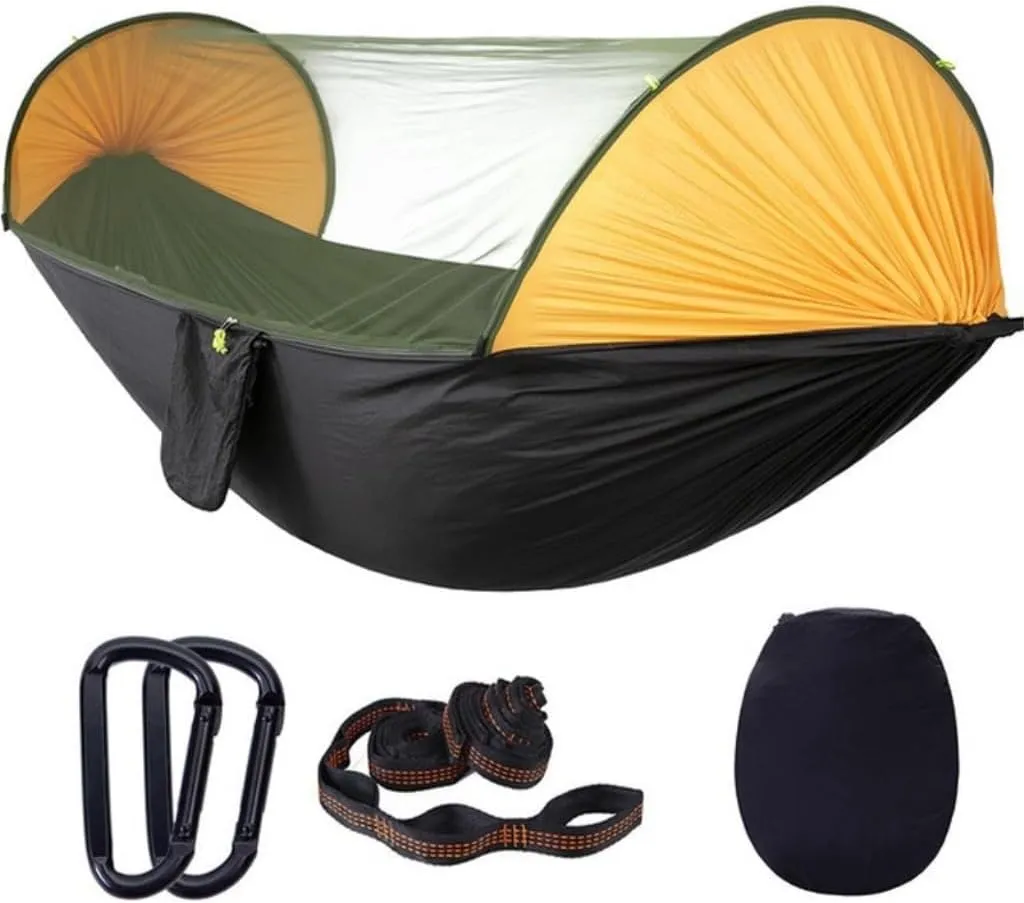Hammock Anti-Rollover Hammock Quick-Open Mosquito Net Outdoor Home Hammock Camping Outdoor Double Mosquito Proof Tent Hammocks for Outside(Yellow)
