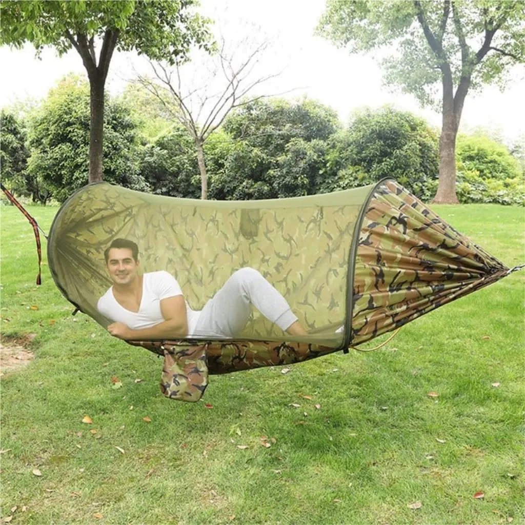 Hammock Anti-Rollover Hammock Quick-Open Mosquito Net Outdoor Home Hammock Camping Outdoor Double Mosquito Proof Tent Hammocks for Outside(Yellow)