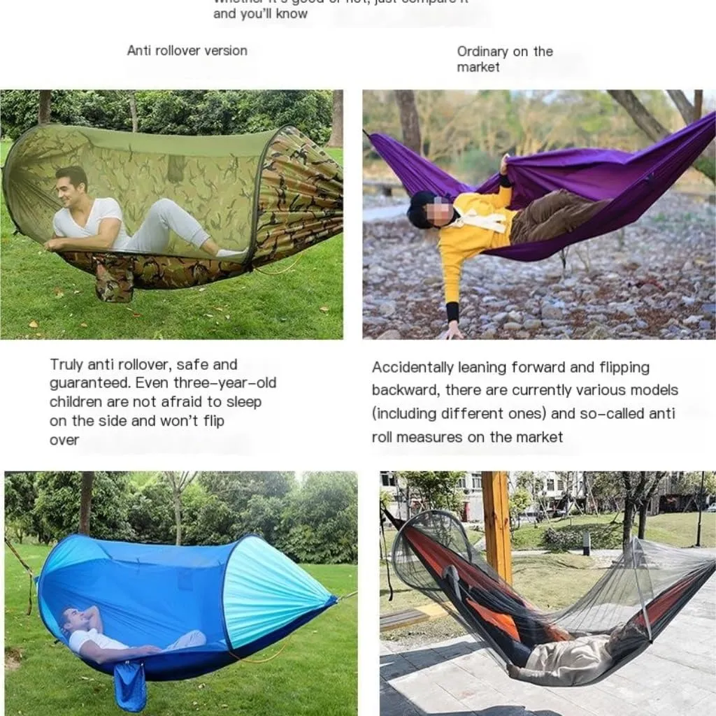 Hammock Anti-Rollover Hammock Quick-Open Mosquito Net Outdoor Home Hammock Camping Outdoor Double Mosquito Proof Tent Hammocks for Outside(Yellow)