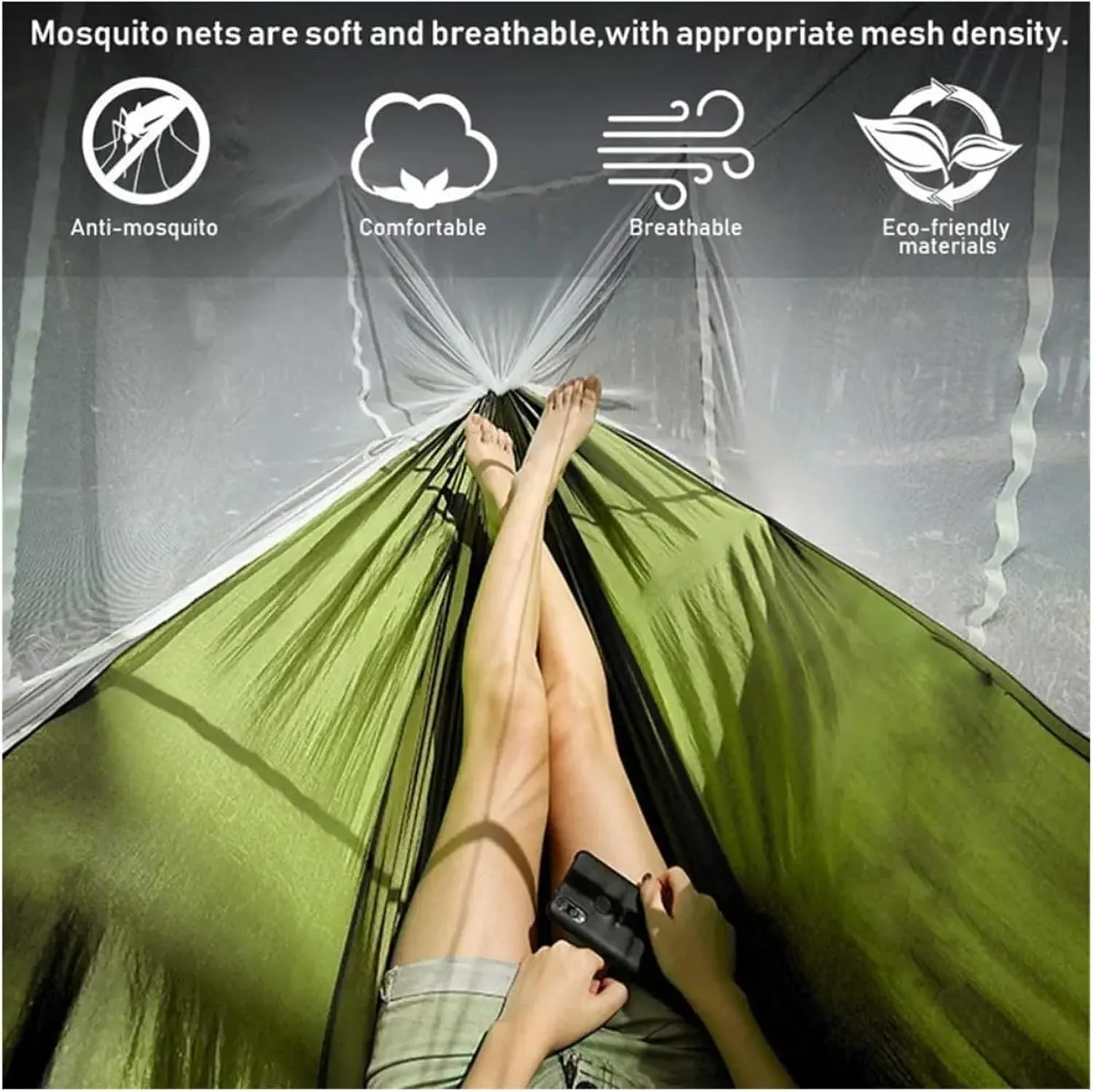 Hammock Automatic Quick Opening Mosquito net Hammock 250 * 120CM Camping Essentials(Green-1)