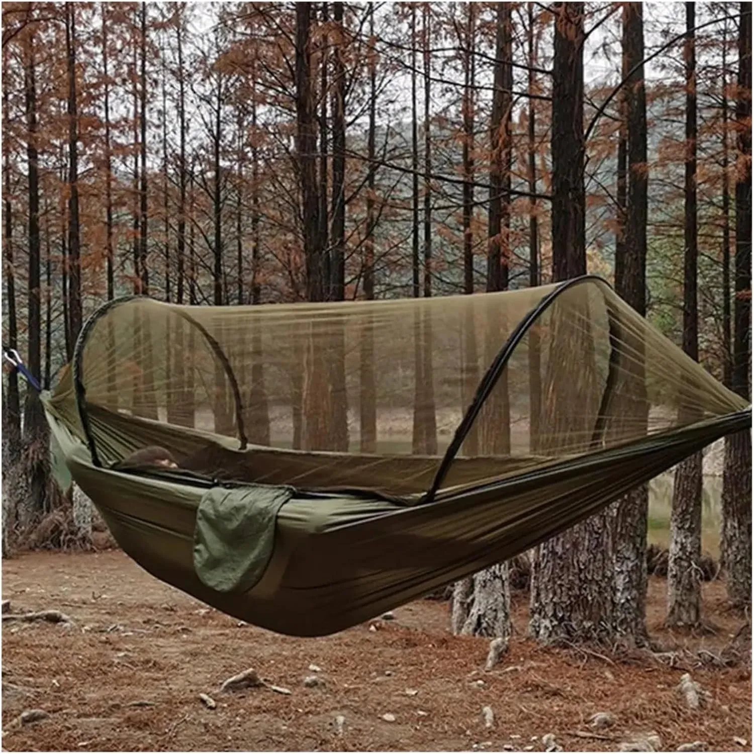 Hammock Automatic Quick Opening Mosquito net Hammock 250 * 120CM Camping Essentials(Green-1)