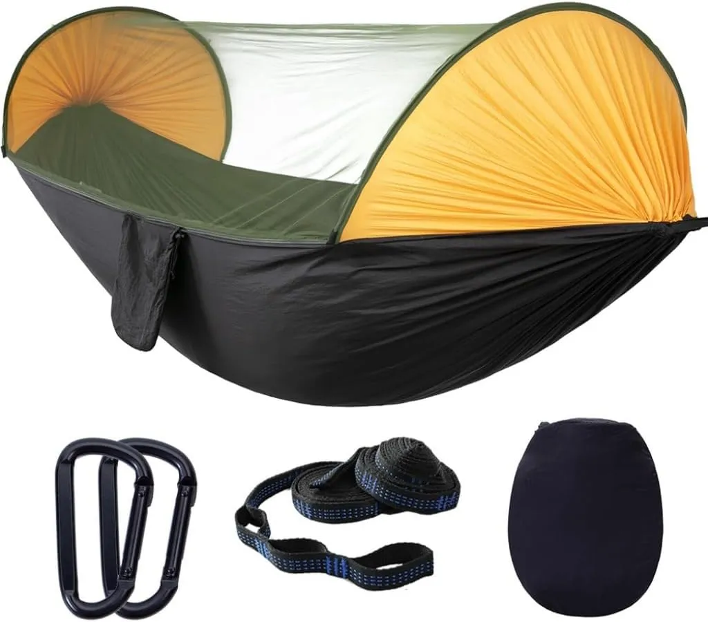 Hammock Automatic Quick-Opening Mosquito Net Hammock Camping Outdoor Sunshade Anti-Mosquito Hammock Tent Indoor Swing Hammocks for Outside(A)
