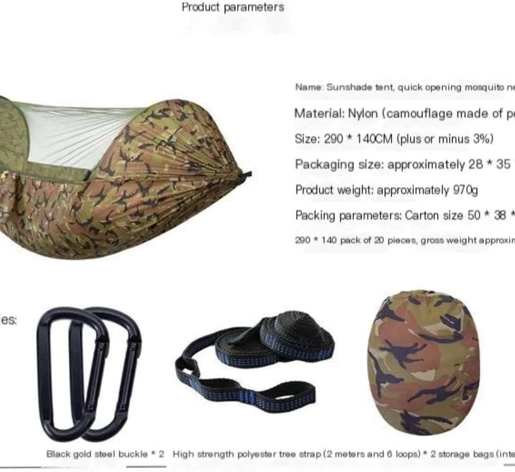 Hammock Automatic Quick-Opening Mosquito Net Hammock Camping Outdoor Sunshade Anti-Mosquito Hammock Tent Indoor Swing Hammocks for Outside(A)