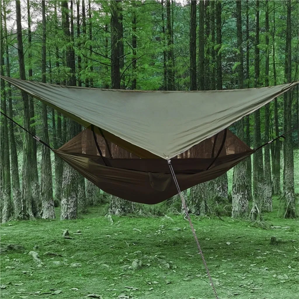 Hammock Automatic Quick-Opening Mosquito Net Hammock Canopy Set Canopy Parachute Cloth Pole Mosquito Net Hammock Hammocks for Outside(Green)