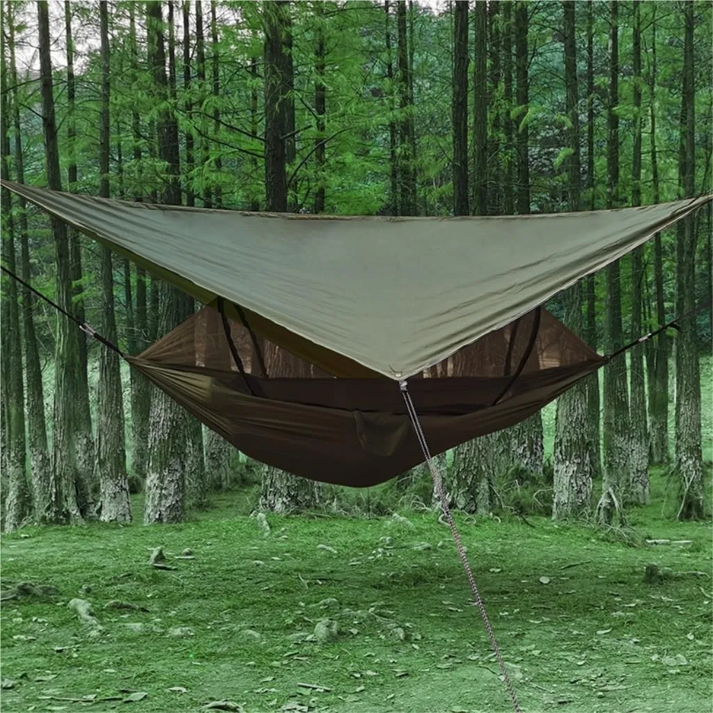 Hammock Automatic Quick-Opening Mosquito Net Hammock Canopy Set Canopy Parachute Cloth Pole Mosquito Net Hammock Hammocks for Outside(Green)
