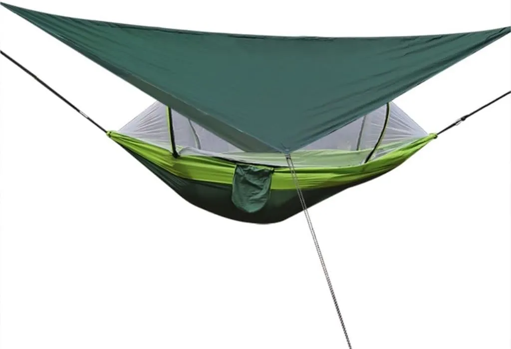 Hammock Automatic Quick-Opening Mosquito Net Hammock Canopy Set Canopy Parachute Cloth Pole Mosquito Net Hammock Hammocks for Outside(Green)