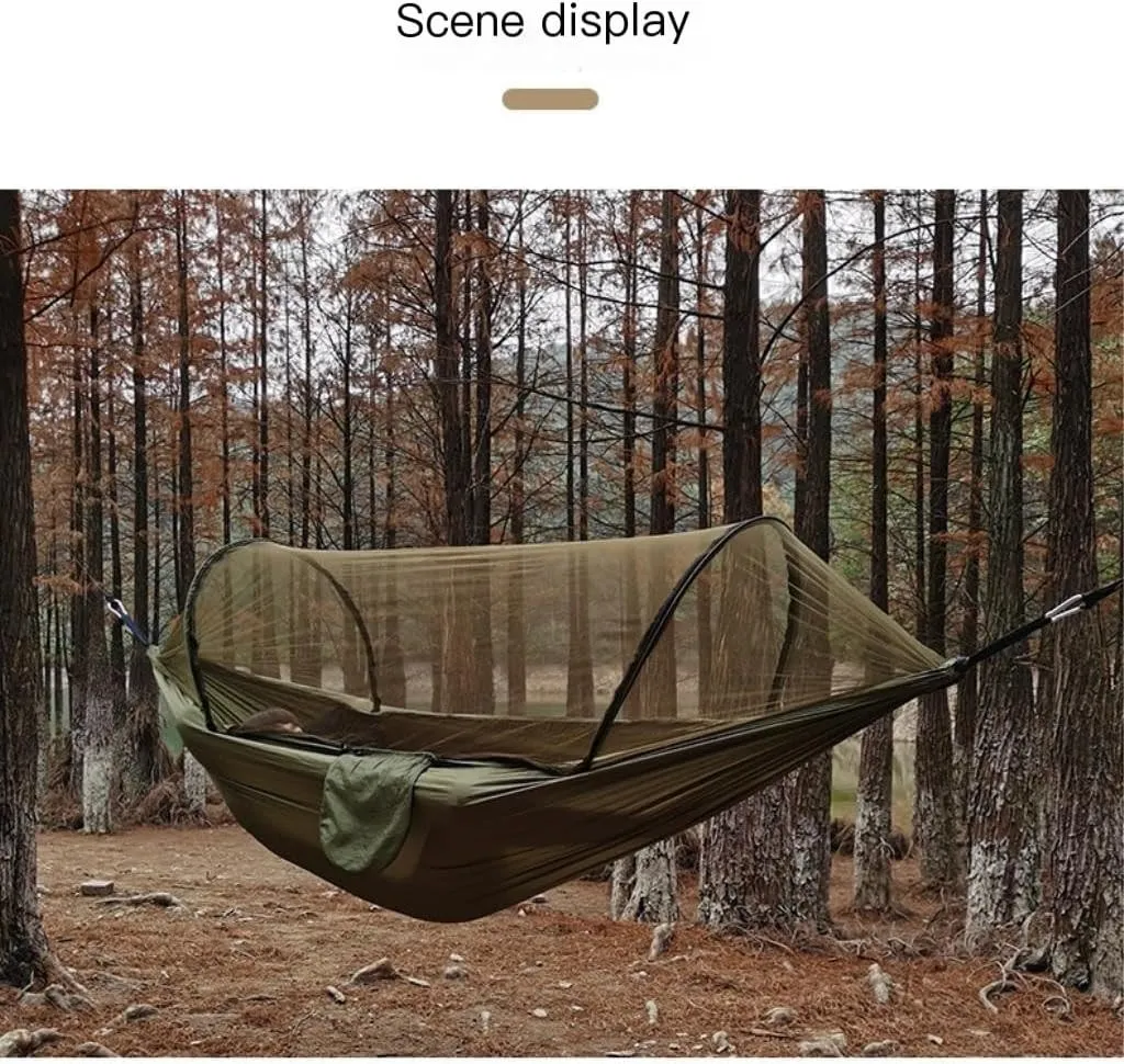 Hammock Automatic Quick-Opening Mosquito Net Hammock Outdoor Camping Anti-Rollover Nylon Hammock with Mosquito Net Hammocks for Outside(Brown)