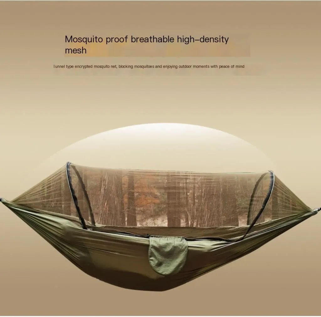 Hammock Automatic Quick-Opening Mosquito Net Hammock Outdoor Camping Anti-Rollover Nylon Hammock with Mosquito Net Hammocks for Outside(Brown)