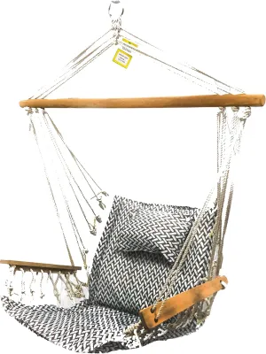 Hammock Chair Hanging Rope Swing, *12 Patterns, Quality Comfortable and Breathable Fabric - Indoor/Outdoor - Grey Herringbone Pattern