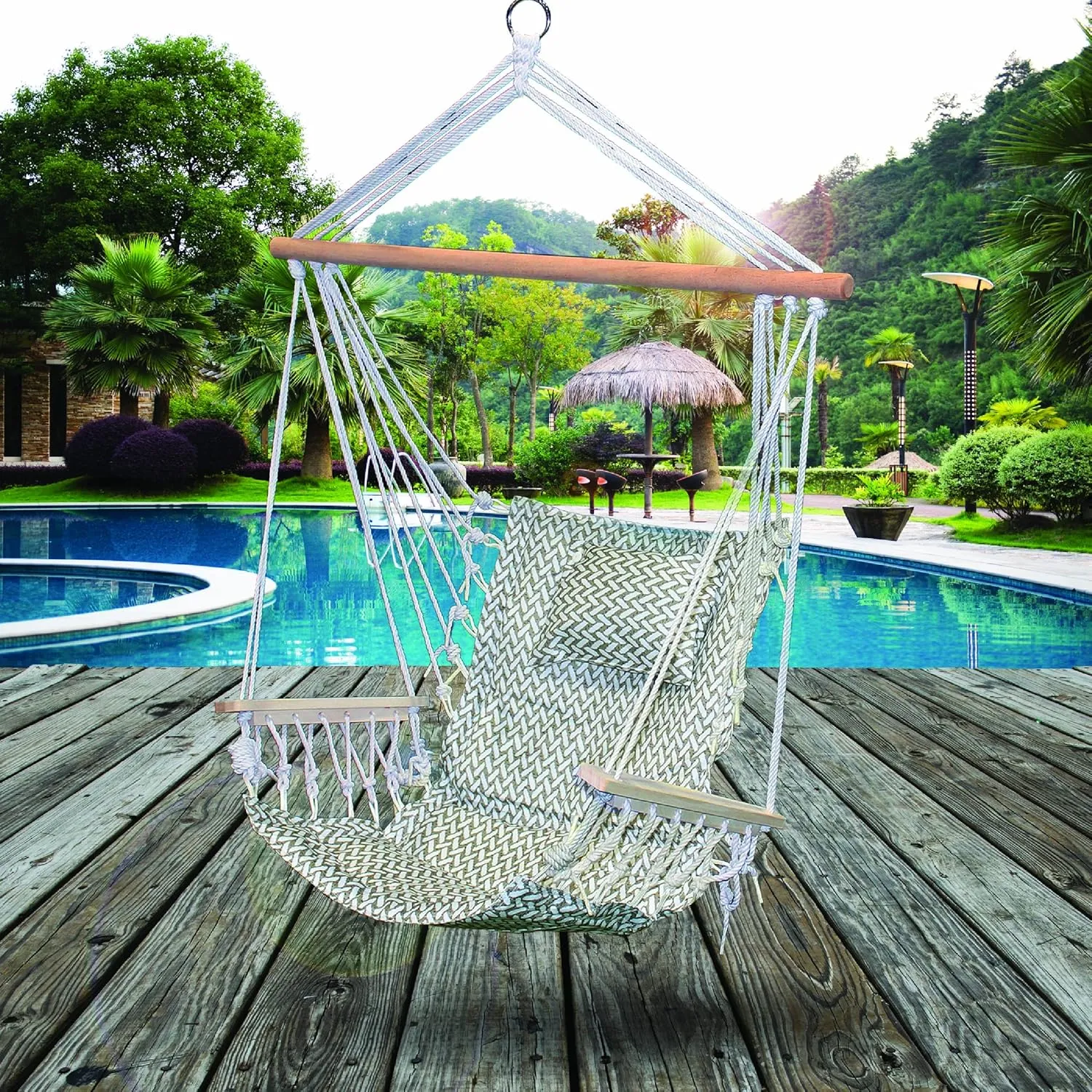 Hammock Chair Hanging Rope Swing, *12 Patterns, Quality Comfortable and Breathable Fabric - Indoor/Outdoor - Grey Herringbone Pattern